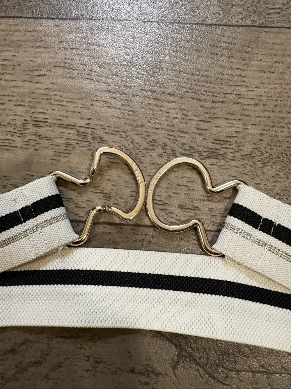 Bebe Elastic Stripe Waist Belt with Silver Ring Buckle - White Black Silver